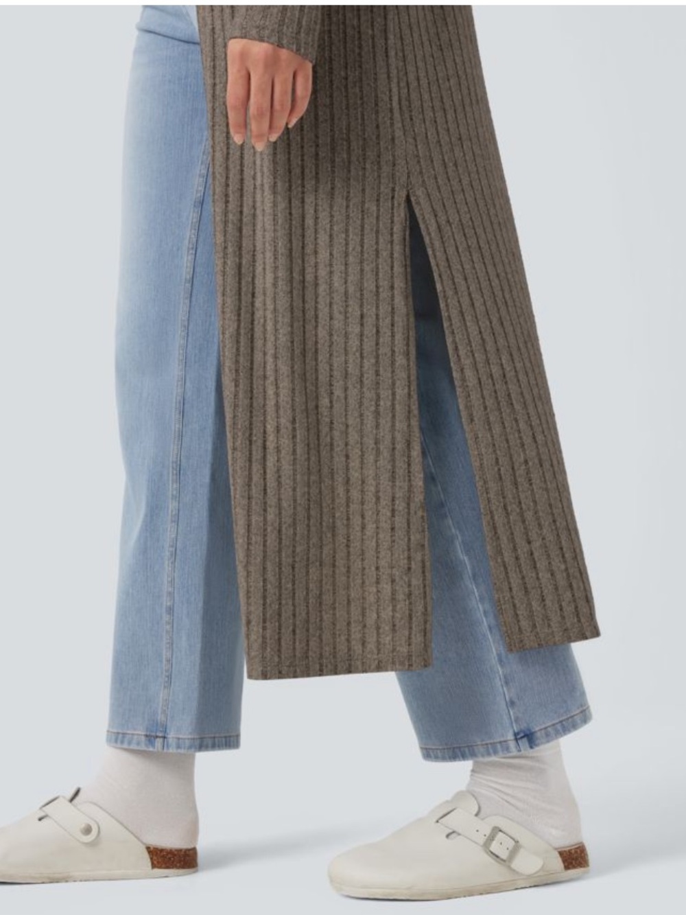 Halara Long Soft Ribbed Cardigan- Soft Brown - Picture 2 of 5